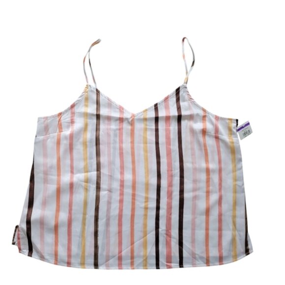 NWOT Halogen 1X Camisole White Orange Stripped V-neck Speghetti Strap Ta… - Picture 1 of 6